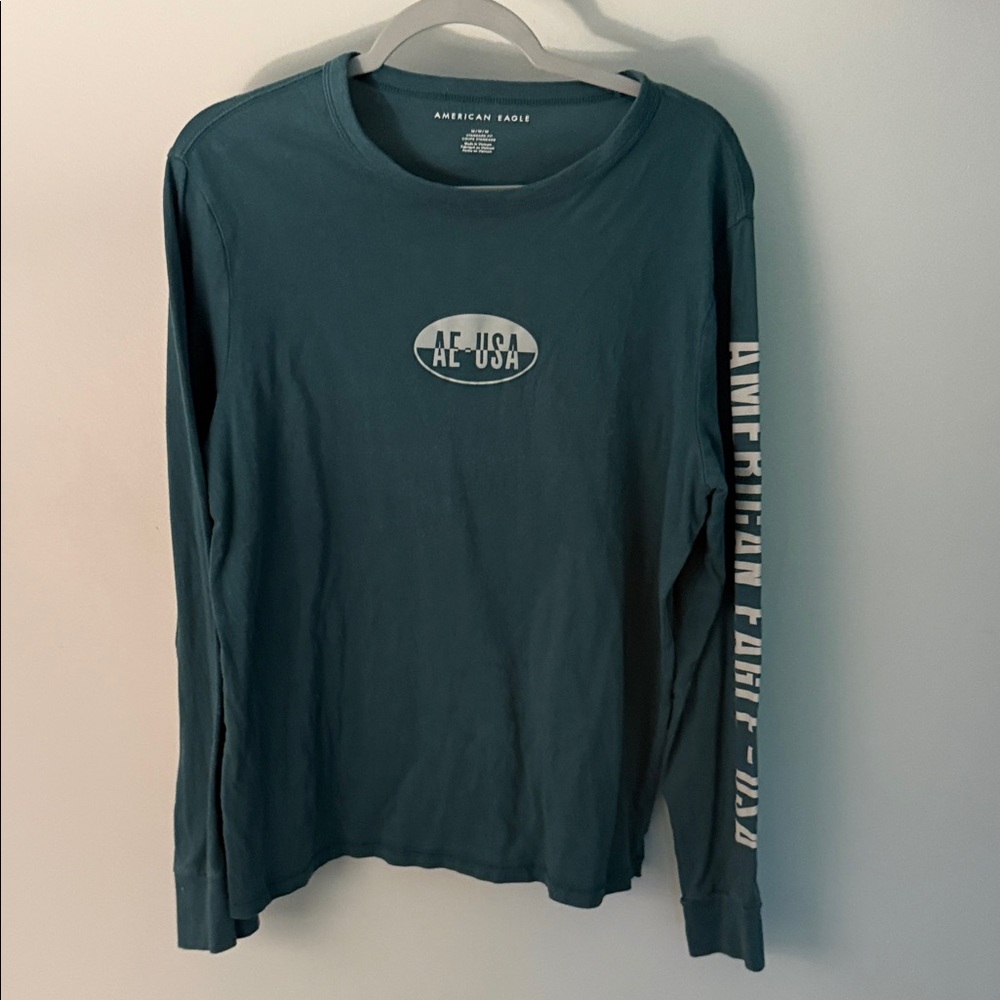 American Eagle Outfitters Long-Sleeve Logo Tee - Teal Green